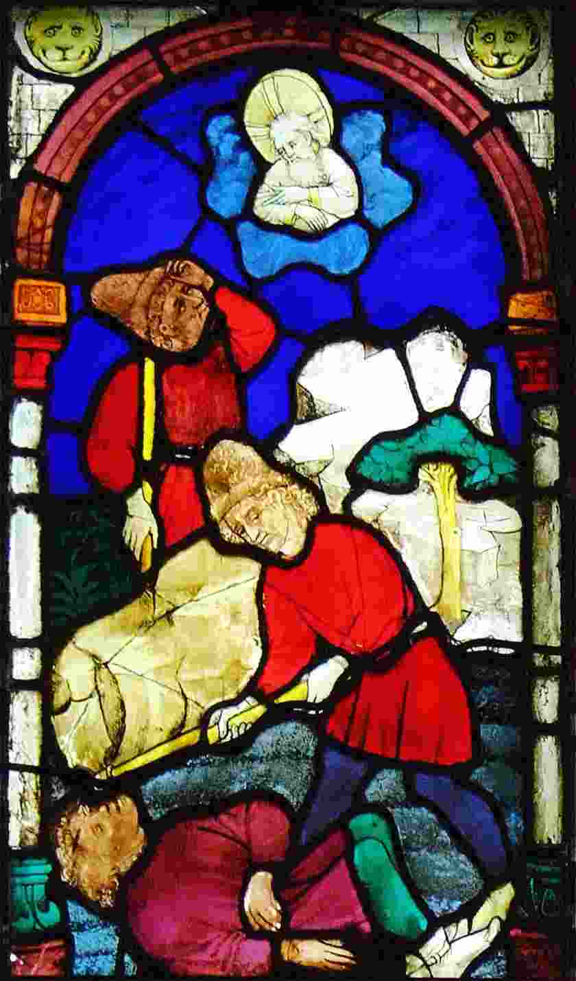 Hans Acker, Caïn tuant Abel, détail de la cathédrale luthérienne à Ulm [Yorck Project]