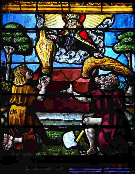 Vitrail de la Création : Caïn et Abel.- Eglise de la Madeleine à Troyes [by Vassil, PuDomain]