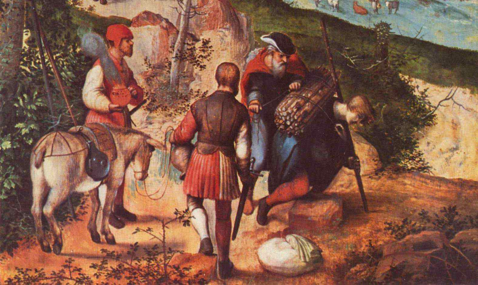 Braunschweiger Monogrammist, Sacrifice d’Isaac, détail : le départ d'Abraham et Isaac (Yorck Project)